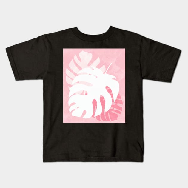 Monstera Leaves In Pink A Modern Botanical Design Kids T-Shirt by LittleBean